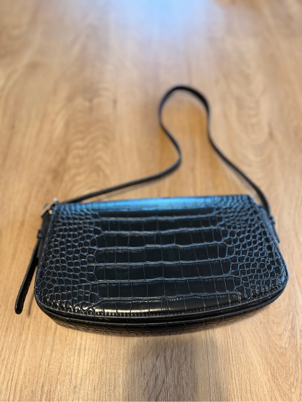 MNG Mini Y2K NWOT Black Croc-Embossed Shoulder Purse 90s Fashion Bag